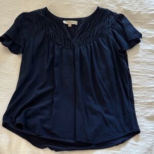 LOFT Navy Pleated Blouse